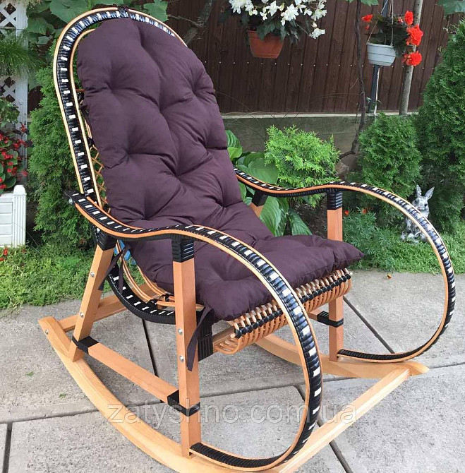 Кресло качалка с коричневой подушкой | кресло-качалка  с лозы на подарок | кресло качалка плетеная Киев - изображение 6