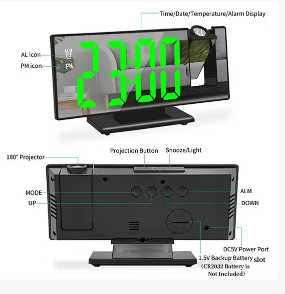 Дзеркальний годинник з проектором часу 3618LP 8091 Одеса - фото 4
