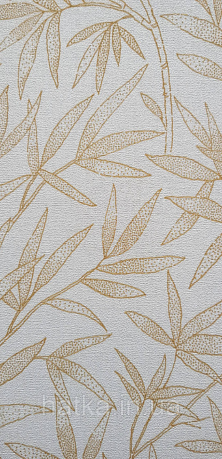 Шпалери вінілові на флізеліні метрові Rasch Novella 1,06х10 листя гілки матові золотисті на бежевому Київ - фото 2