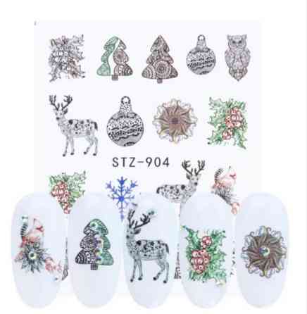 Наклейки на нігті новорічні зимові - розмір наклейки 6*5см, інструкція в описі товару Київ