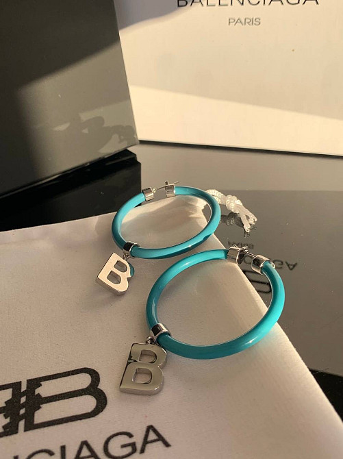 Balenciaga сережки кільця кольору морської хвилі з посрібленням Одеса - фото 1