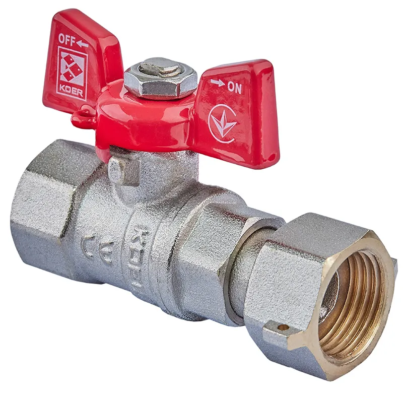 Кран кульовий Koer KR.222 - 1/2" FF ГГМ з накидною гайкою, ручка "метелик" червона (KR4769)   ( 24410 ) Харків - фото 1