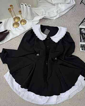 Женское сдержанное платье с белым воротником и подъюбником костюмка + софт Одесса