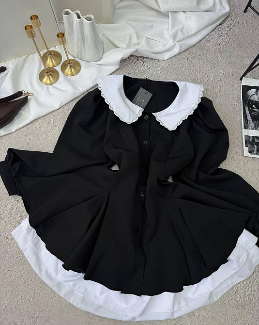 Женское сдержанное платье с белым воротником и подъюбником костюмка + софт Одесса - изображение 2