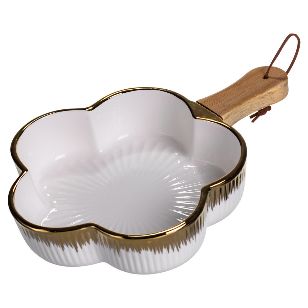 Тарілка порцелянова глибока з ручкою Квітка 27×20×5 (см) блюдо сервірувальне з ручкою для подачі тарілка сковорода Золото ZJH-13-2 Київ - фото 1