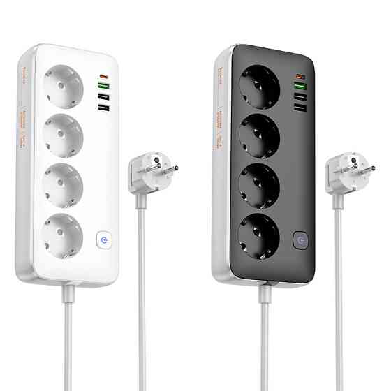 Мережевий подовжувач HOCO AC22 Sunlight 4-bit (PD30W/1C3A) desktop socket (EU/GER) (1.5 m) White Київ