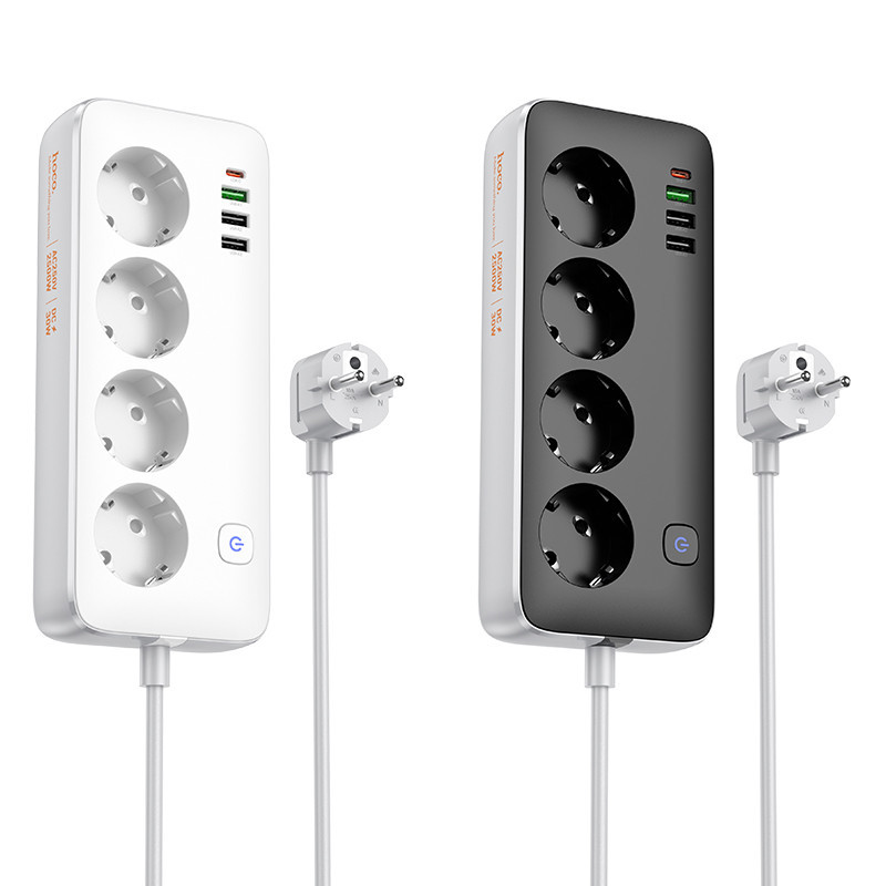 Мережевий подовжувач HOCO AC22 Sunlight 4-bit (PD30W/1C3A) desktop socket (EU/GER) (1.5 m) White Київ - фото 4