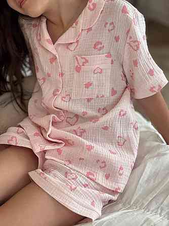 Дитяча піжама з мусліна шорти із сорочкою Рожевий 122-128 Харків