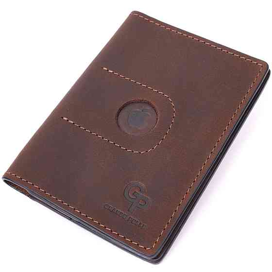 Стильна шкіряна обкладинка на паспорт з утримувачем для Apple AirTag Коричневий (GRANDE PELLE) Київ