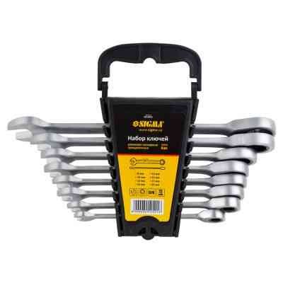 Ключ Sigma рожково-накидной трещоточный 8шт (8,10,12,13,14,15,17,19мм) CrV satine (6010521) Винница