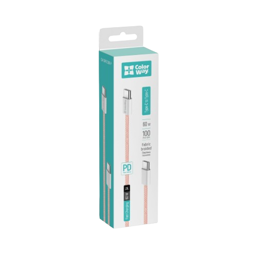 Кабель USB PD Type-C/Type-C ColorWay CW-CBPDCC061-P 3,0A 60W 1м рожевий Житомир