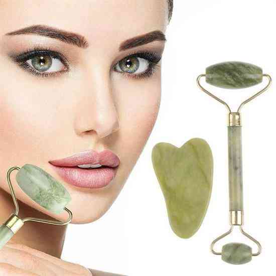 Массажный набор из натурального камня JADE ROLLER SET(anti-aging) роллер и скребок гуаша Киев