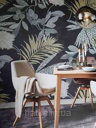 Обои виниловые на флизелине Marburg 31861 New modern панно джунгли крупные листья ветки на темно сером фоне Киев