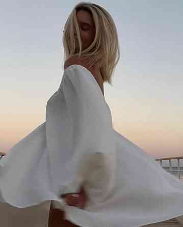 Женское легкое мини платье свободного кроя креп жатка Молочный Одесса