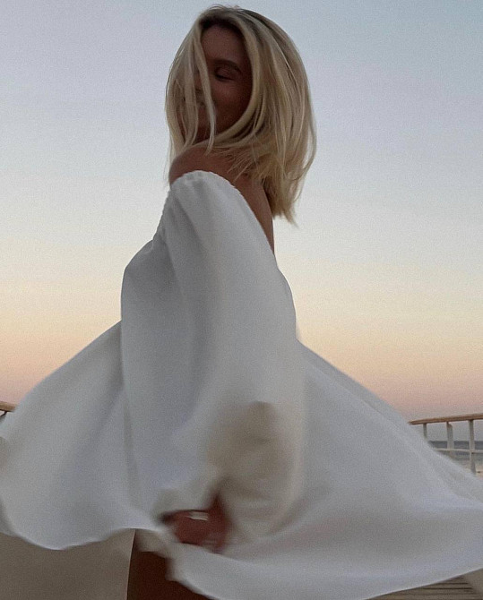 Женское легкое мини платье свободного кроя креп жатка Молочный Одесса - изображение 3