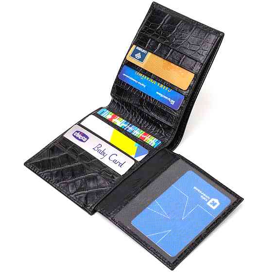 Стильне чоловіче портмоне з натуральної шкіри з тисненням під крокодила CANPELLINI 21867 Чорний Київ