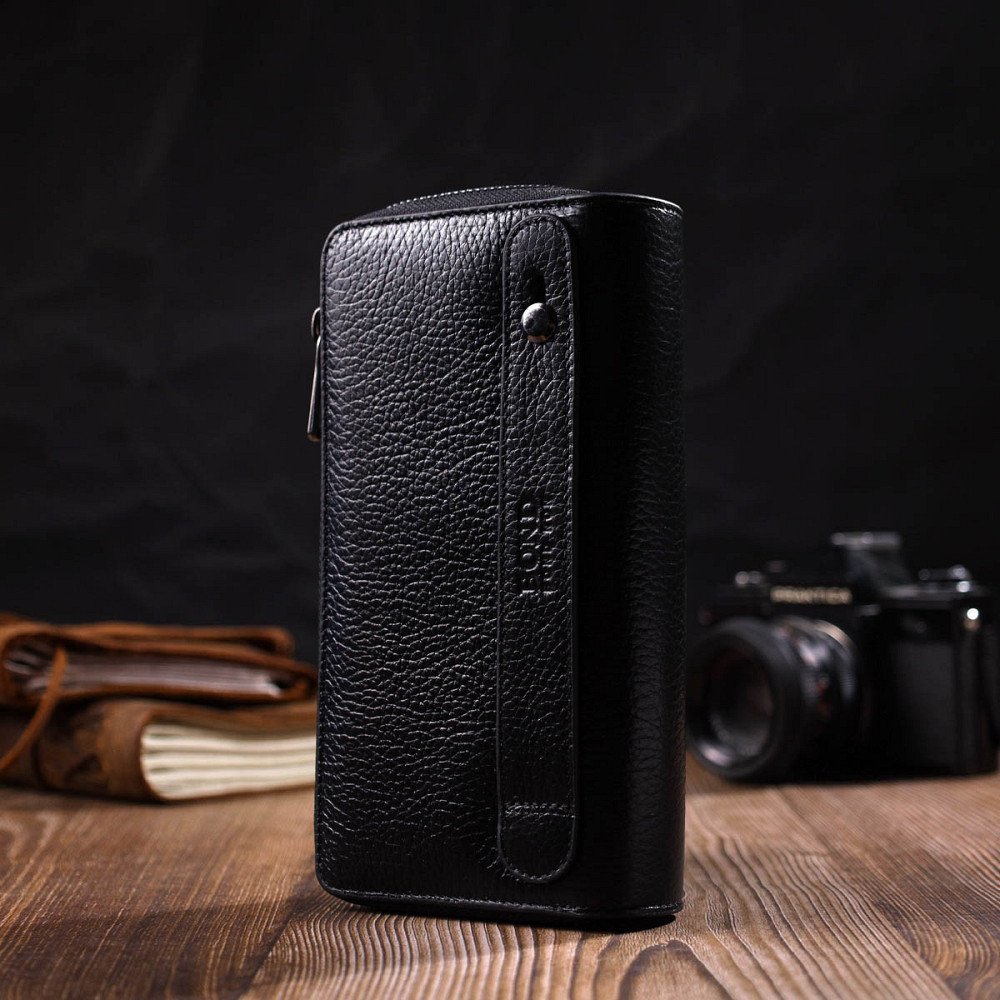 Практичний чоловічий клатч із двома відділеннями з натуральної шкіри BOND 22027 Чорний Київ - фото 9