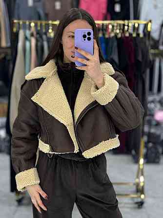 Женская стильная укороченная дубленка с искусственным мехом L Одесса