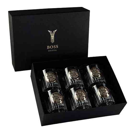 Набір для віскі "ШТАБ ВМФ" 6 келихів 360 мл, кришталь з платиною, зображення зі срібла з позолотою Рівне