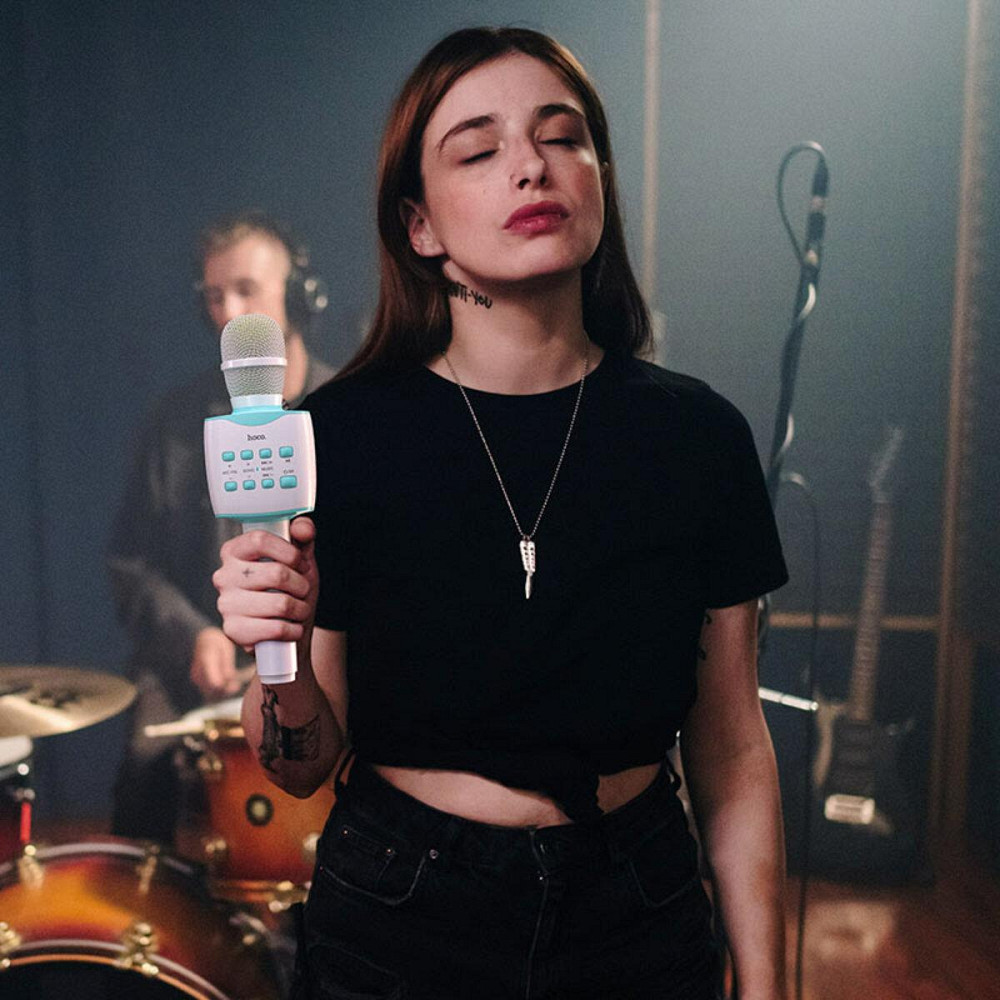 Портативна акустика HOCO BK5 Cantando karaoke microphone Blue 6931474742308 Одеса - фото 7