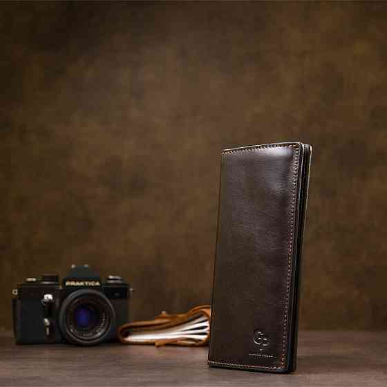 Шкіряне глянсове портмоне Темно-коричневий (GRANDE PELLE) Київ