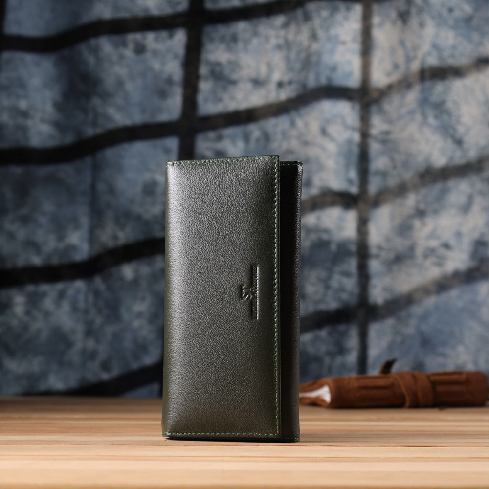 Горизонтальний гаманець у два складення з натуральної шкіри ST Leather 23067 Зелений Київ - фото 11