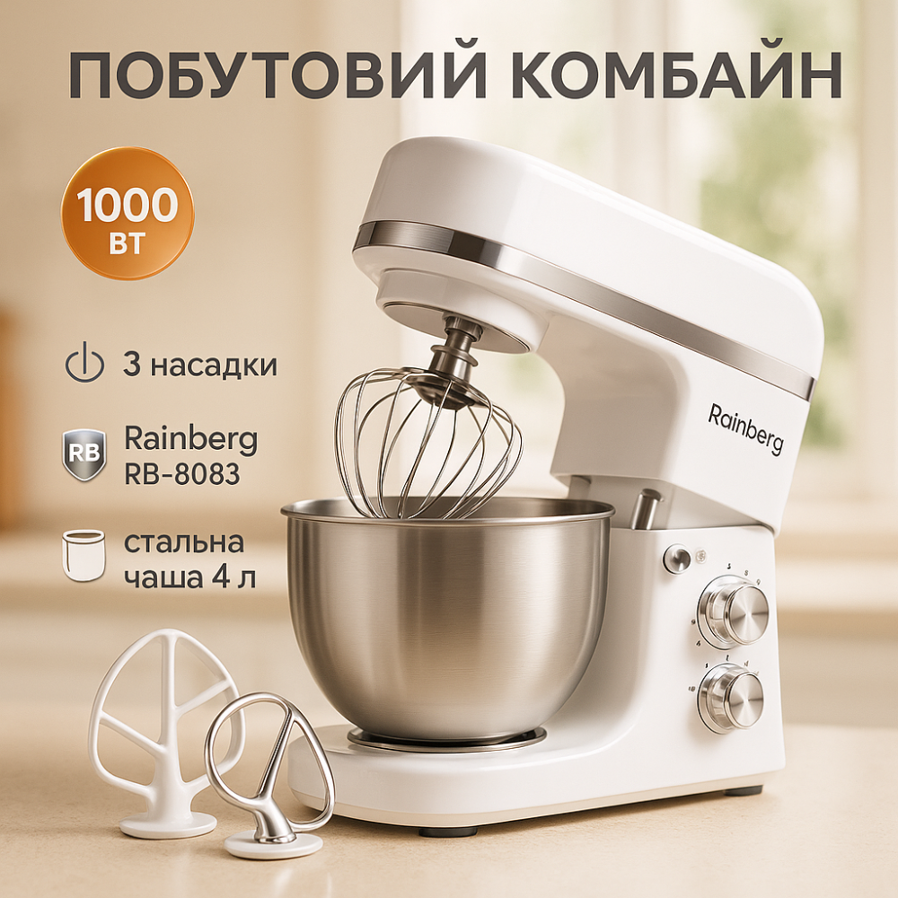 Миксер тестомес планетарный многофункциональный с чашей Rainberg RB-8083 3200 Вт, Тестомесильные машины IX-10 Львов - изображение 18