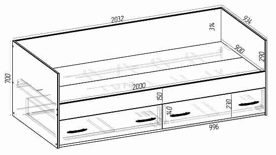 Кровать детская Tetris Т-6, Венге Магия, 2032х934х700 Львов