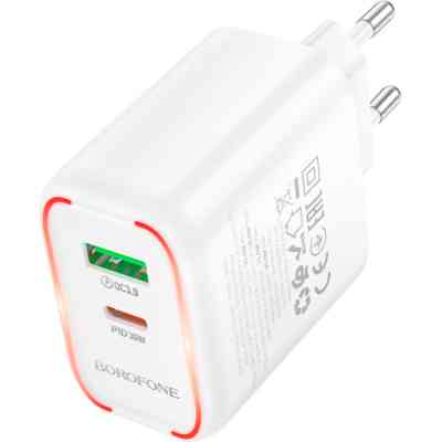 Зарядное устройство BOROFONE BA89A Destello 1xUSB-C PD30W + 1xUSB QC3.0 White (6941991119361) Винница