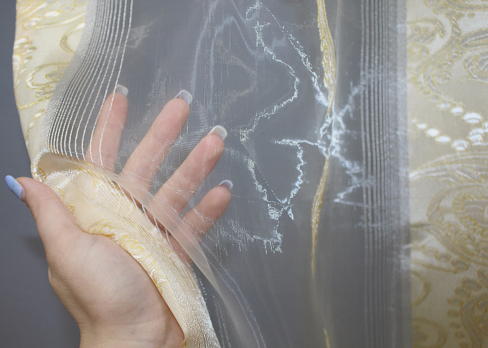 Тюль VR-Textil 1812т Бамбук с вышивкой и бархатом Айвори 400х270 см (42-0336) Киев - изображение 7