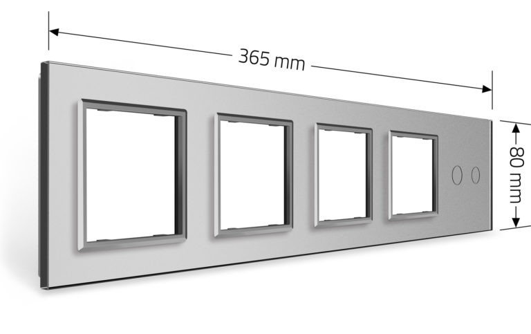 Рамка 5-постова для одного 2-сенсорного вимикача і чотирьох розеток (2-0-0-0-0) LIVOLO, загартоване скло, сіра, 365×80 мм (VL-P702/E/E/E/E-10I) Коломия - фото 6
