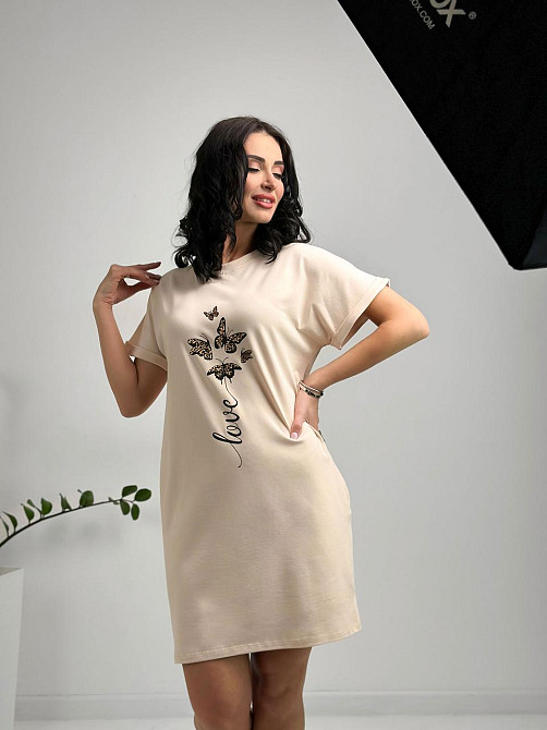 Літня сукня міні з принтом "Glide" оптом | Батал Бежевий, 50-52 Київ - фото 2