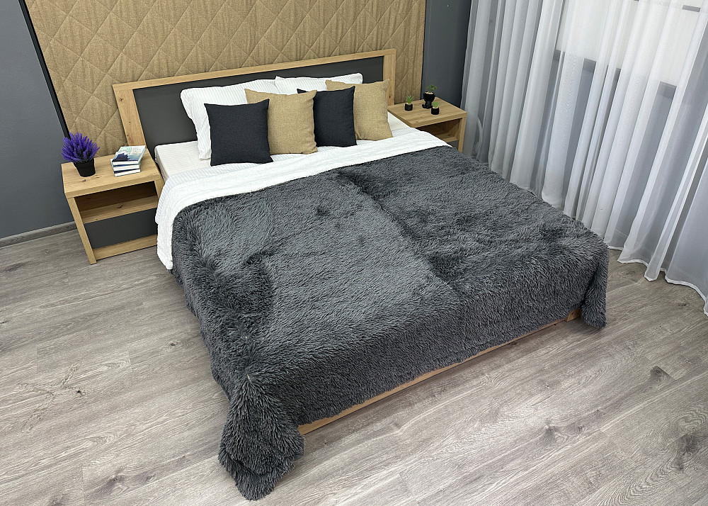 Плед-покривало 200х230 см (+-10см) Травка на овчині колір графітовий з білим (87-219) Київ - фото 3