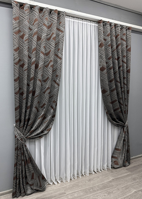 Комплект готовых штор VR-Textil Жаккард Mystery № 1623ш Серый с венге 150х290 см 2 шт (33-0524) Киев - изображение 3