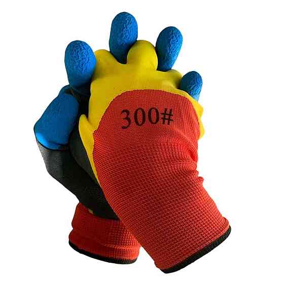 Робочі рукавички з обливом 300 різнокольорові — міцні захисні перчатки для господарських і будівельних робіт Харків