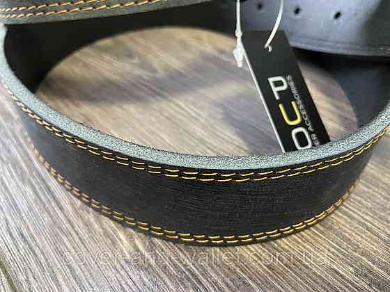 Cтильный мужской ремень из винтажной кожи серого цвета 40мм PS Leather Киев
