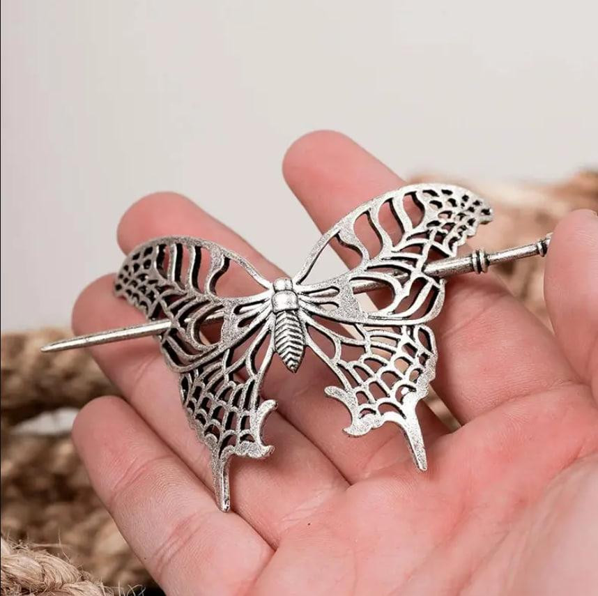 Серебристая шпилька для волос “Бабочка” в готическом стиле. Киев - изображение 2