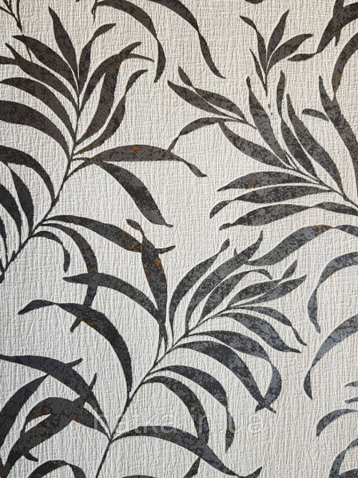 Шпалери вінілові на флізеліні Marburg Chelsea 0.53х10 дрібна сітка чорні гілки листя з блиском на білому Київ - фото 2