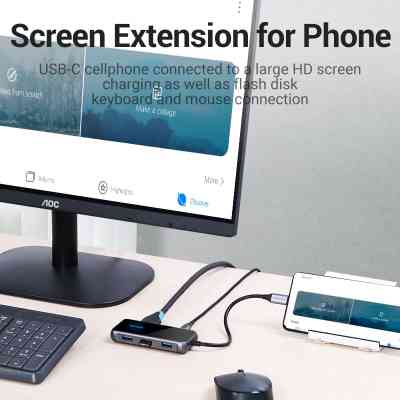 Концентратор Vention USB 3.1 Type-C to HDMI 4K60Hz/USB 3.0х3/RJ45/PD 87W 6-in-1 Mirrored Surface (TFFHB) Вінниця