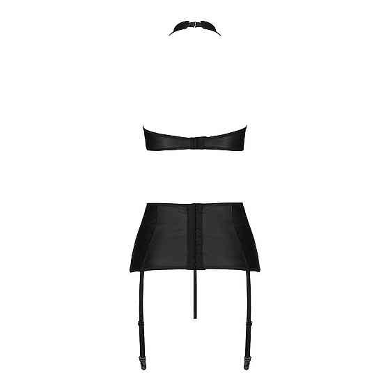 Комплект з еко-шкіри імітація шнурівки Passion NANCY SET XXL/XXXL black топ трусики пояс для панчіх Sex Aura Київ