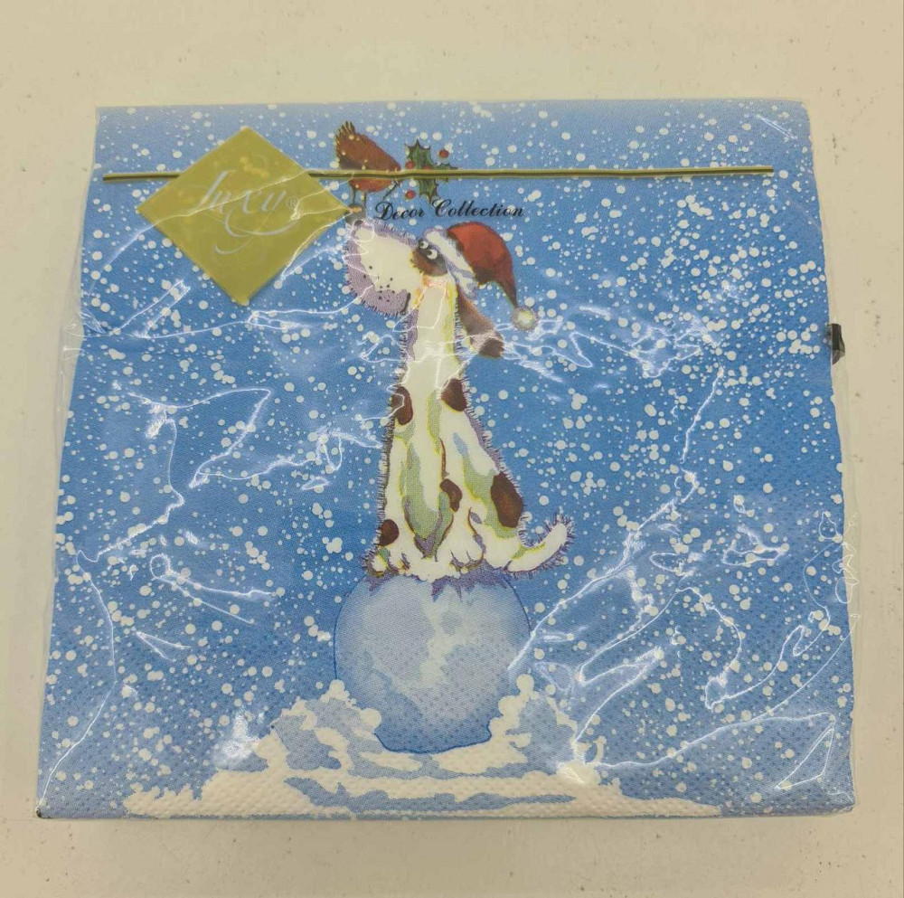 Новогодняя бумажная салфетка (ЗЗхЗЗ, 20шт) LuxyНГ Удивленый пес (1 пачка) Харьков - изображение 2