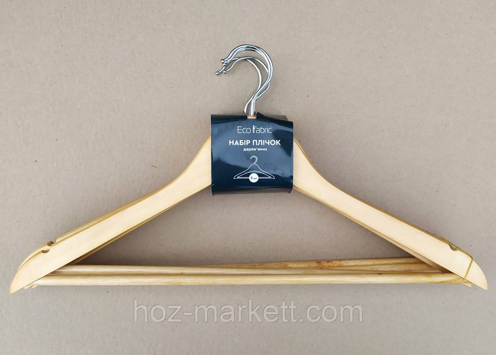 Вішалки плічка для одягу дерев'яні лаковані 5 шт. в уп із хромованим поворотним гачком Харків - фото 1