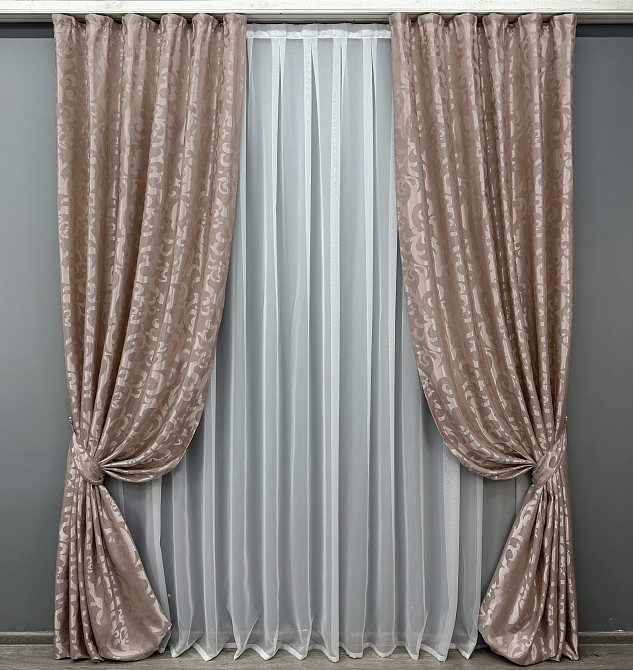 Комплект готовых штор VR-Textil Жаккард Вензель № 090ш Пудровый 150х270 см 2 шт (30-013) Киев - изображение 10