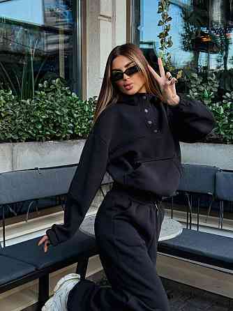 Жіночий стильний теплий повсякденний костюм-двійка на флісі Чорний, 46/48 Одеса