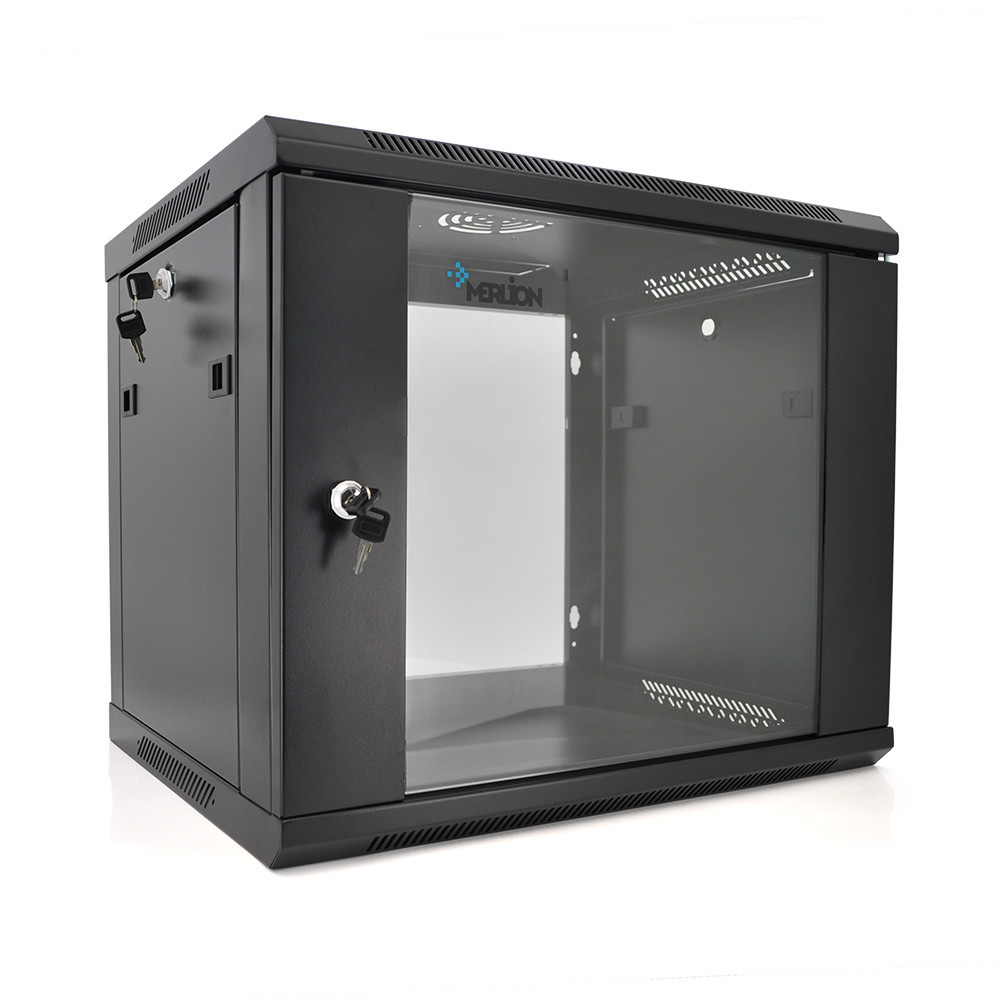 Шафа  Merlion 9U, 600*450*500 (Ш*Г*В)мм  загартоване скло, чорна. сталь 1,2мм з замком Київ - фото 1