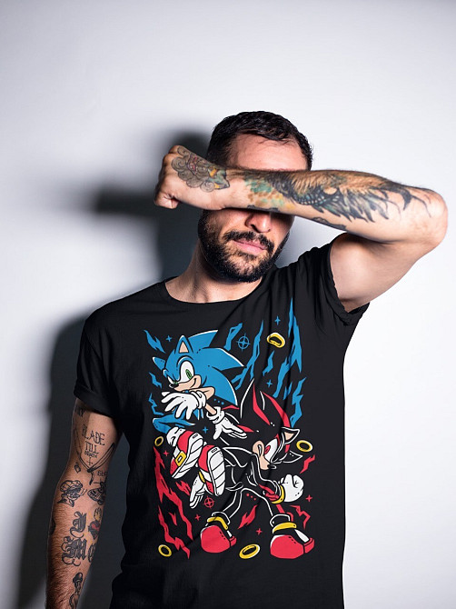 Футболка для хлопчика з аніме принтом Схадов Хедгехог Хероес Сонік оверсайз (зріст від 165 до 180) Чорний AnimeJ0352m Дніпро - фото 3