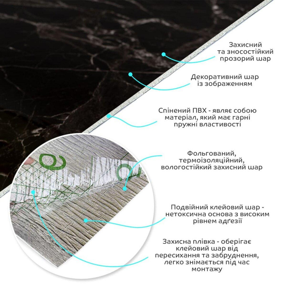 Самоклеящаяся виниловая плитка в рулоне 600х3000х2мм Черный мрамор Глянец SW-00001289 Киев - изображение 2