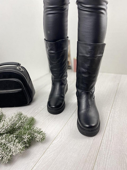 Напівчоботи жіночі VIKTTORIO чорні натуральна шкіра зима висота 28см обхват 43-45см (3086) Коломия - фото 8