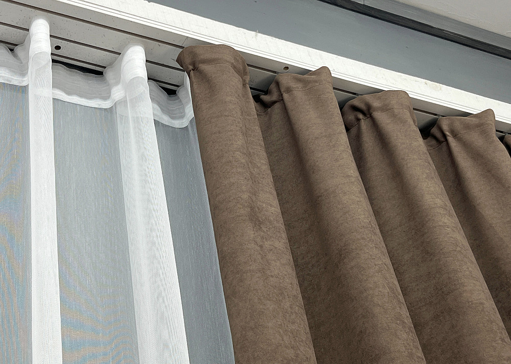 Комплект штор VR-Textil Мікровелюр Petek 200х270 2шт і Тюль 600х270 2014ш-1153т Коричневий з білим 71-151/7 Київ - фото 8