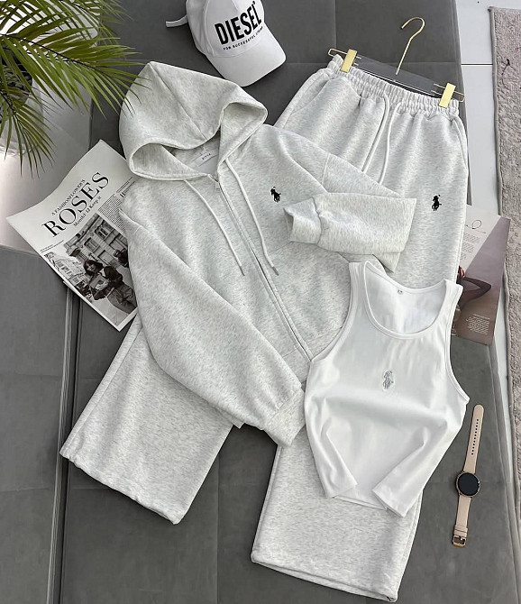 Женская стильная повседневная тройка из лого качественная дорогая двунитка. Меланж, XS Одесса - изображение 2